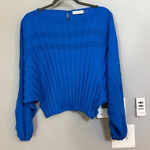 Ramy Brook Macy Pleated Bubble Long Sleeve Sz S Blue Classic Feminine Statement